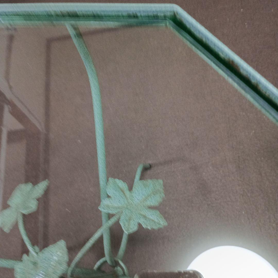 八角形 ガラスアイアンテーブル 葉モチーフ　　中古品