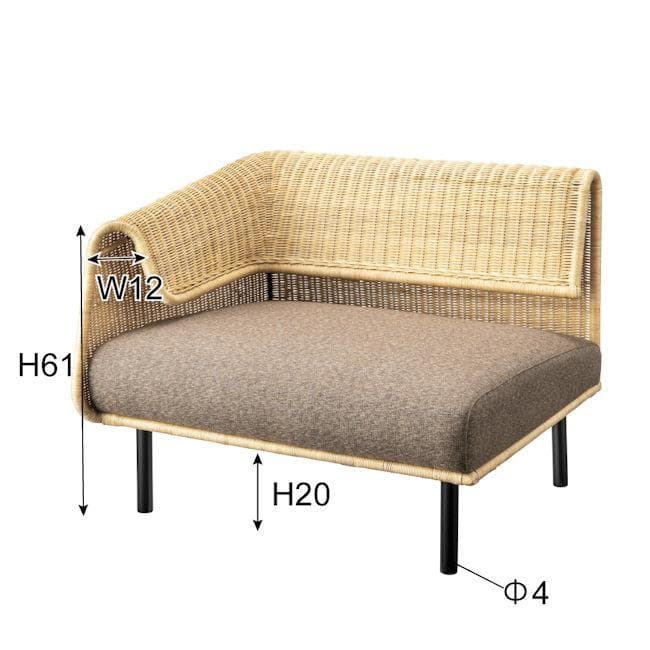 片肘ラタンソファー１人掛け（左肘）ソファ 籐 チェアー アジアン（1354）