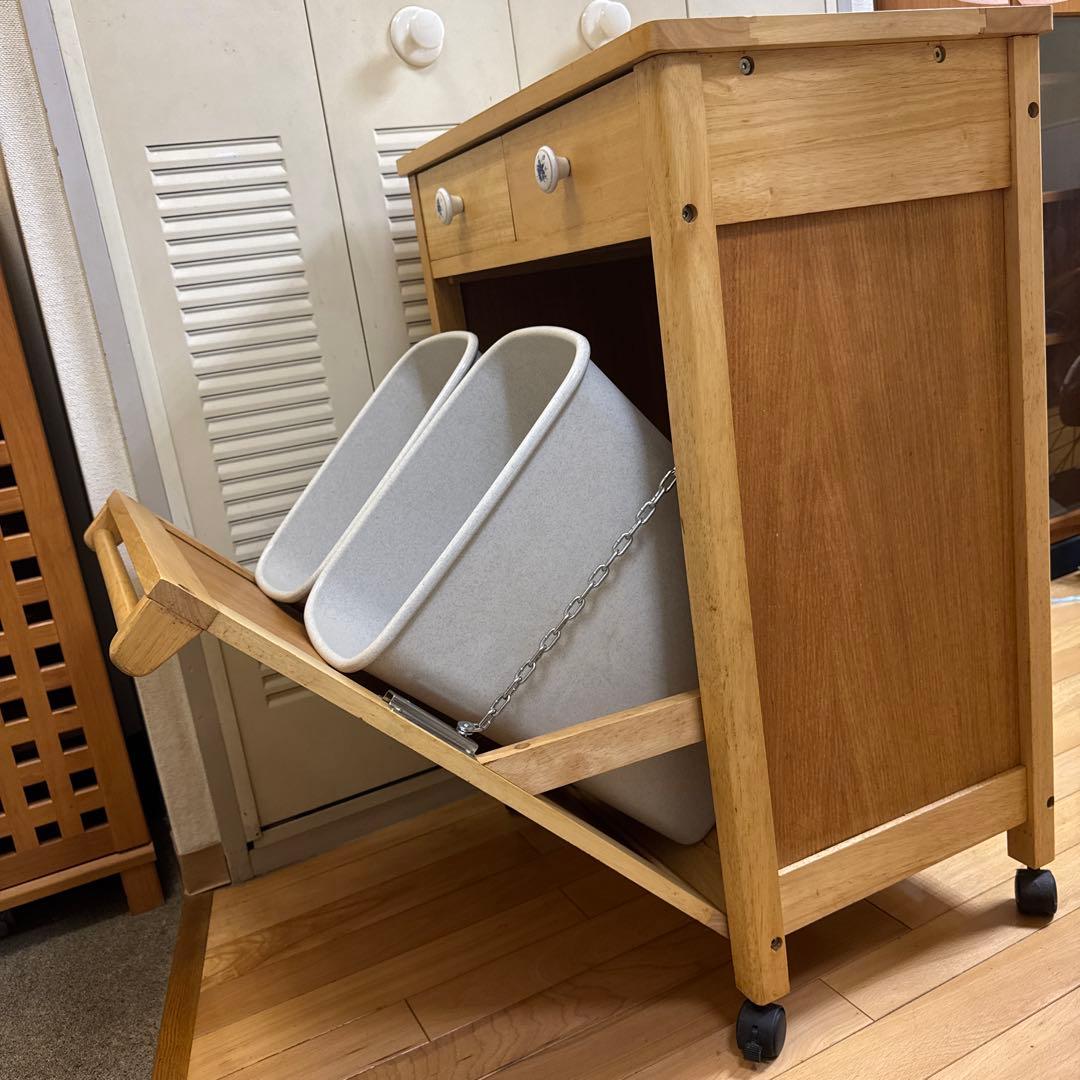 北欧レトロ アイリスオーヤマ 木製 タイル張り キッチンワゴン ダストボックス