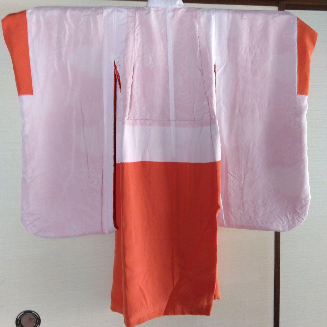 七五三 3歳 長着＆長襦袢 花柄 オレンジ 絞り正絹