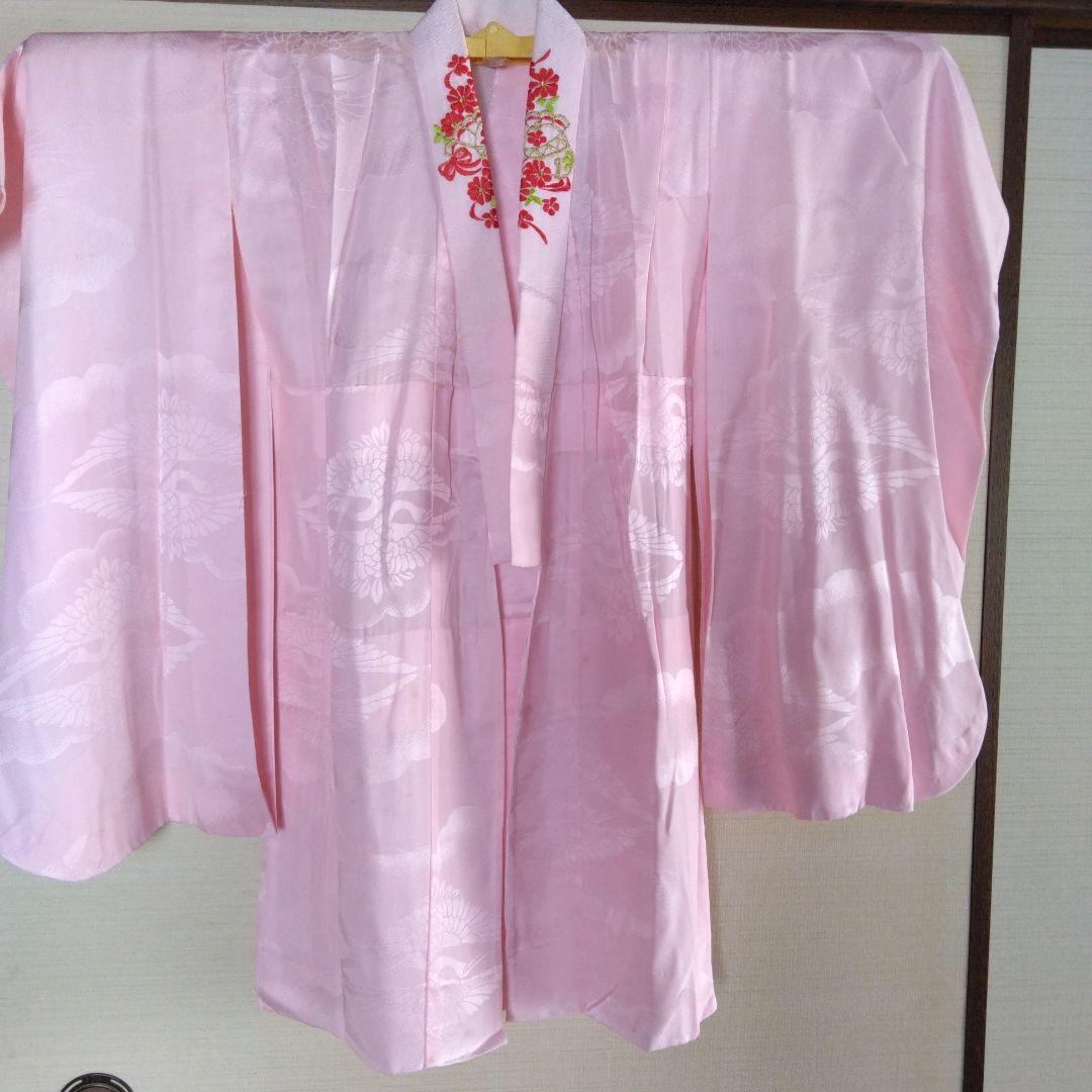 七五三 3歳 長着＆長襦袢 花柄 オレンジ 絞り正絹