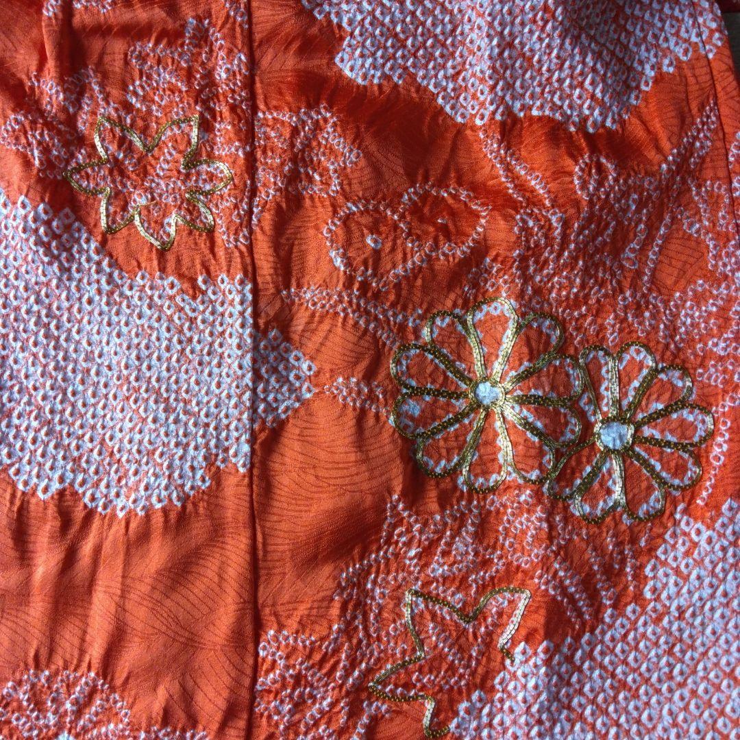 七五三 3歳 長着＆長襦袢 花柄 オレンジ 絞り正絹