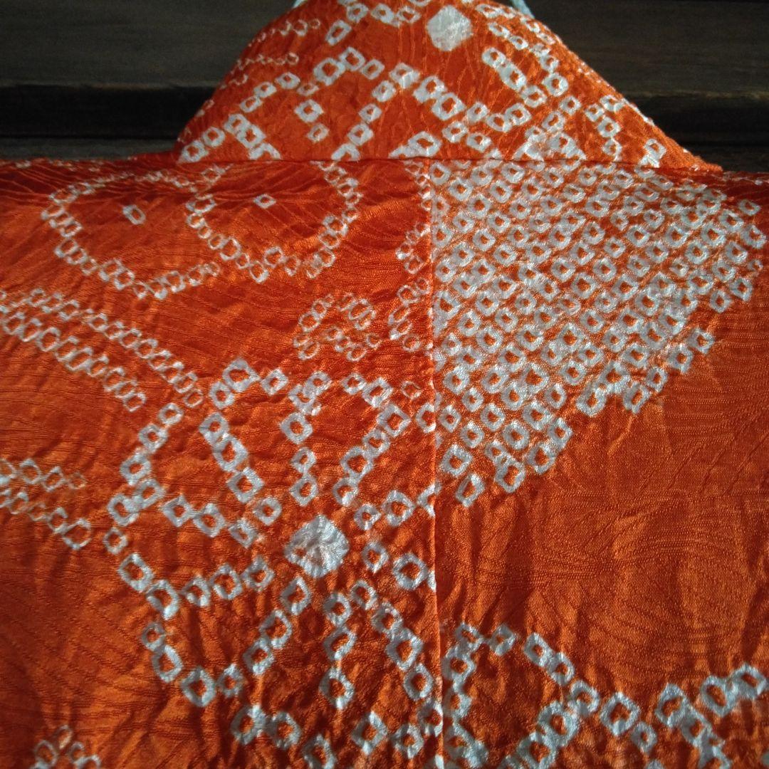 七五三 3歳 長着＆長襦袢 花柄 オレンジ 絞り正絹