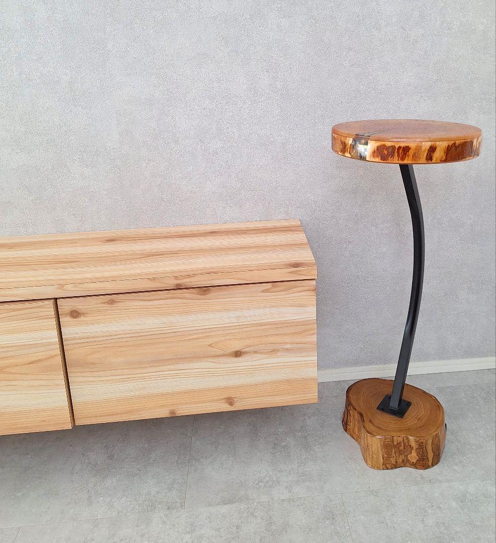 サイドテーブル　栗と山桜　ドライフラワーレジン