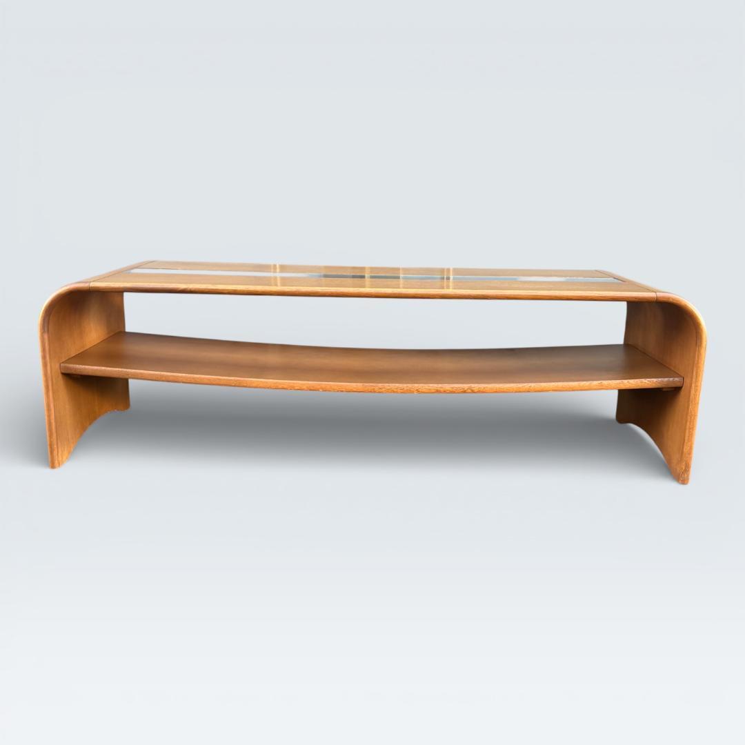 カリモク家具 リビングテーブル ガラス天板 135cm 曲木 センターテーブル