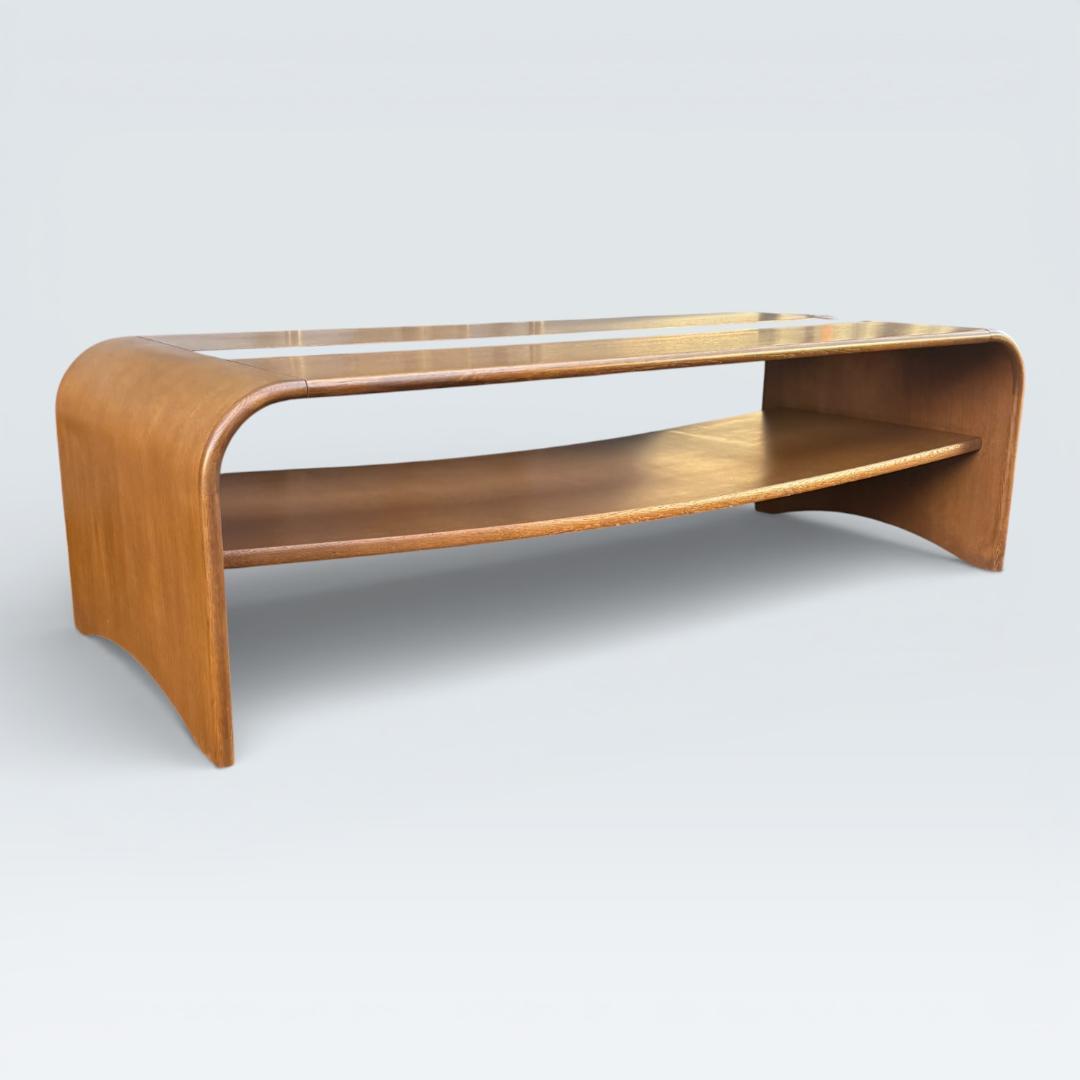 カリモク家具 リビングテーブル ガラス天板 135cm 曲木 センターテーブル