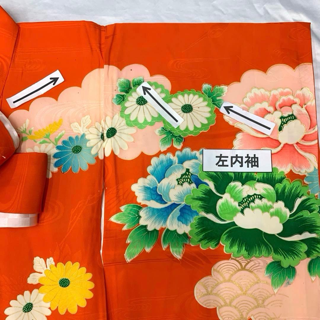 509agu34□七五三 三歳 セミアンティーク 女児 着物のみ 花車□状態良好