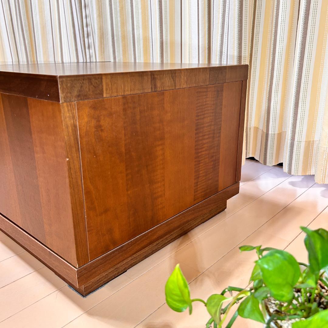 【美品】スライド収納付ローテーブル 幅90cm 木目×ガラス調天板 完成品