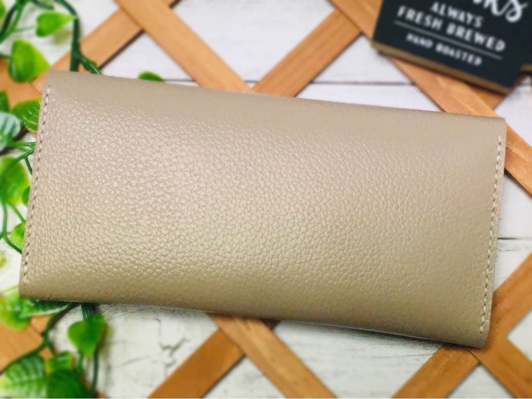 ❤️【大人シック♪】高級感×シンプルデザインの大人おしゃれ総本革長財布グレージュ