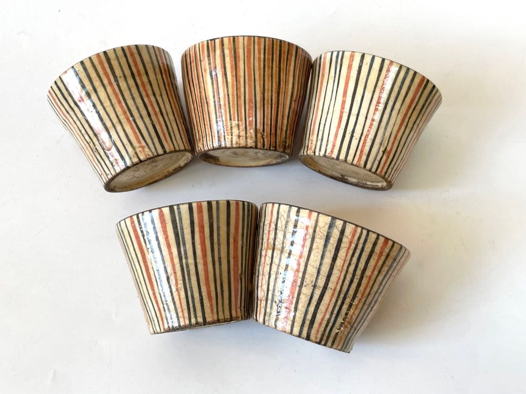 アンティーク　骨董　絵瀬戸　小ぶり　麦藁手　蕎麦猪口　カップ　5客　白州正子