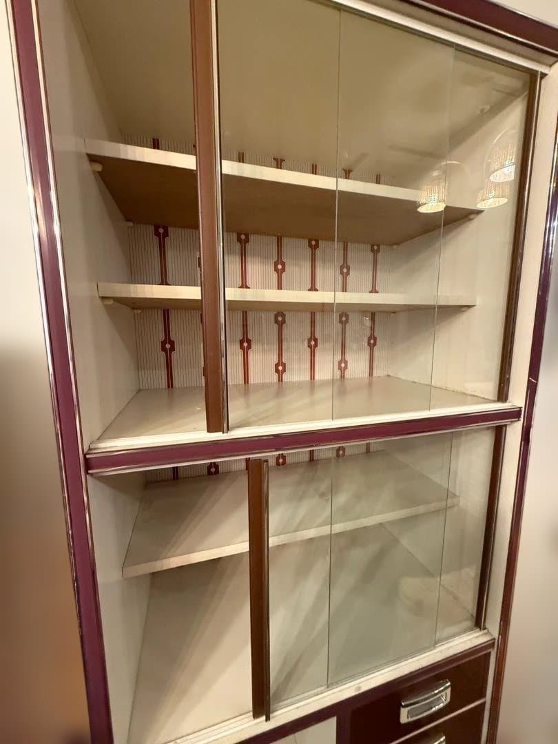 昭和レトロ 食器棚 ガラスキャビネット 木製 キッチン収納 ヴィンテージ 古家具