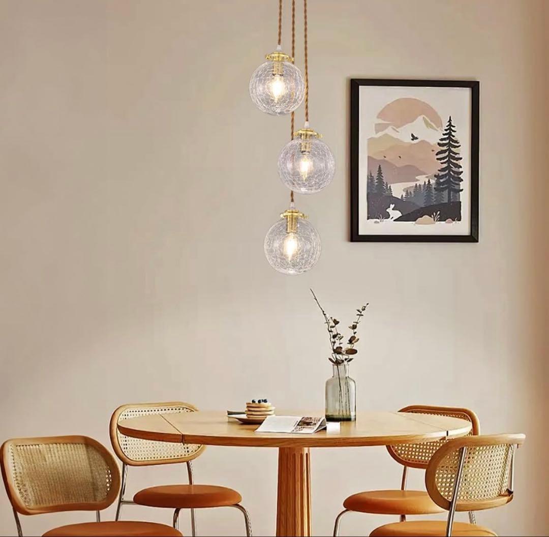 ペンダントライト　ひび模様　クラック　ガラスシェード　3個