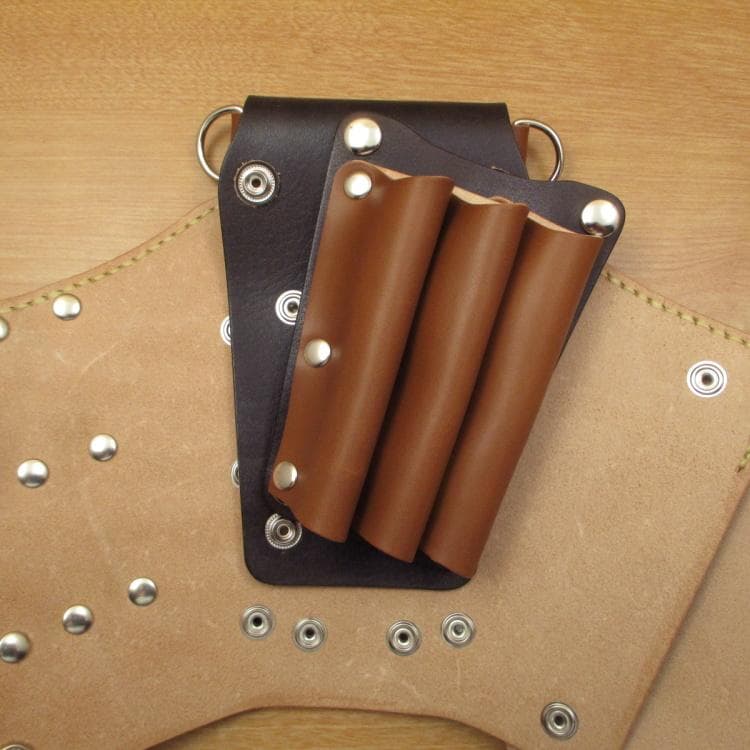 キャメル＆焦げ茶 6丁 革ベルト付き 本革シザーケース SCL-223/CCB