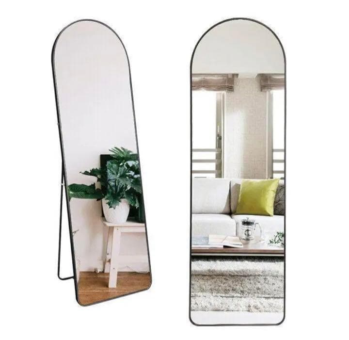 スタンドミラー アーチ型 ブラック 150cmx40cm 全身鏡 壁掛け 姿見
