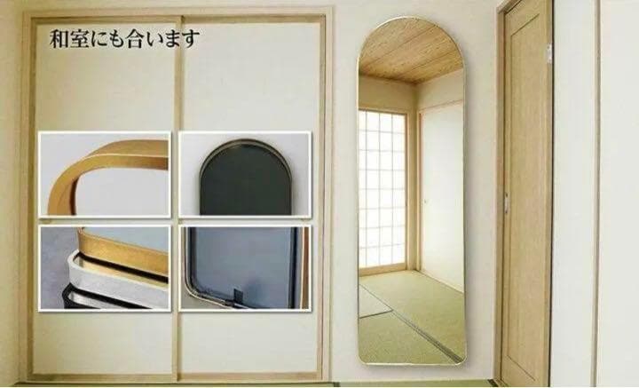 スタンドミラー アーチ型 ブラック 150cmx40cm 全身鏡 壁掛け 姿見
