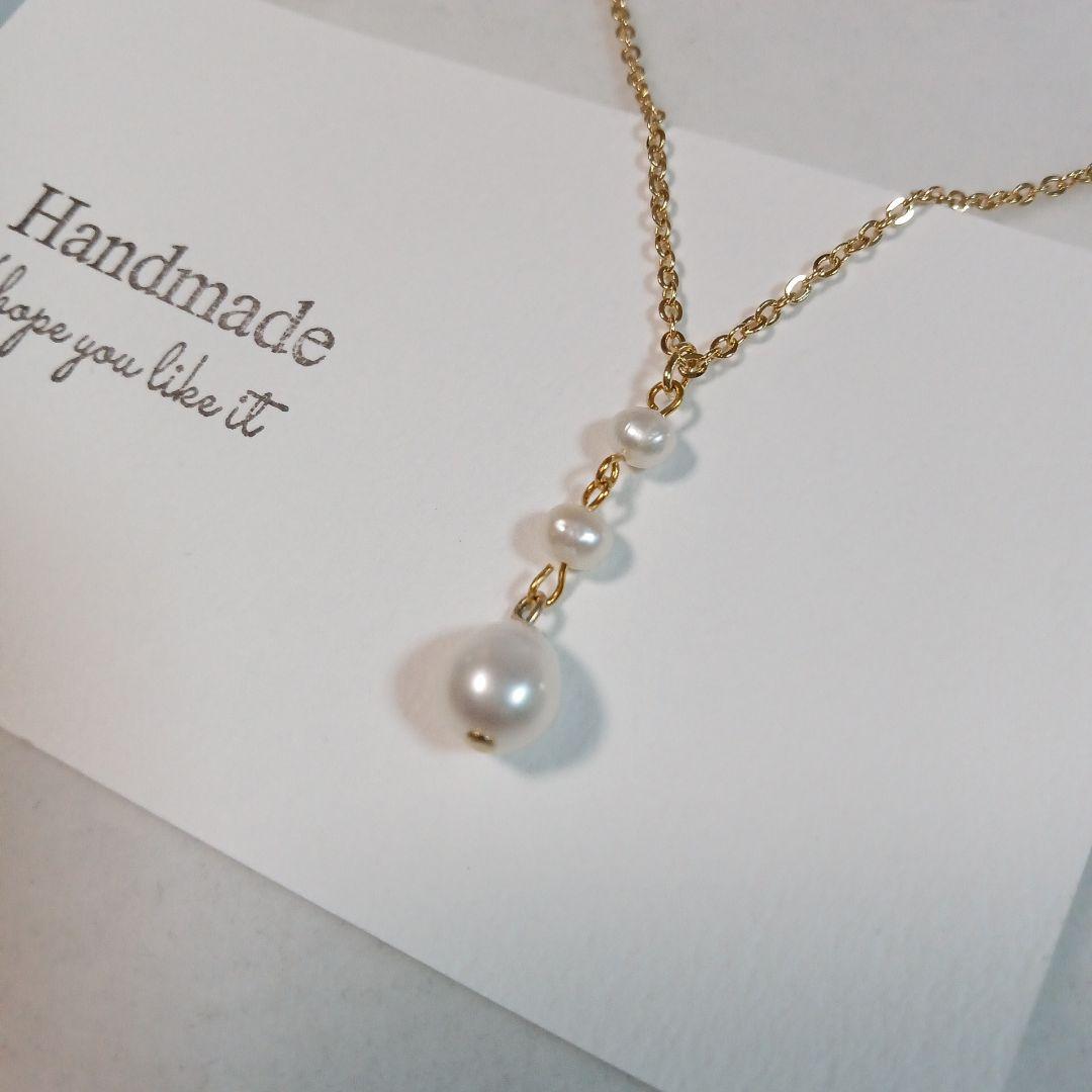 1512 魅力を引き出す✨ 細見え効果♡　淡水パールネックレス ハンドメイド