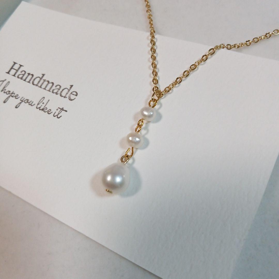 1512 魅力を引き出す✨ 細見え効果♡　淡水パールネックレス ハンドメイド