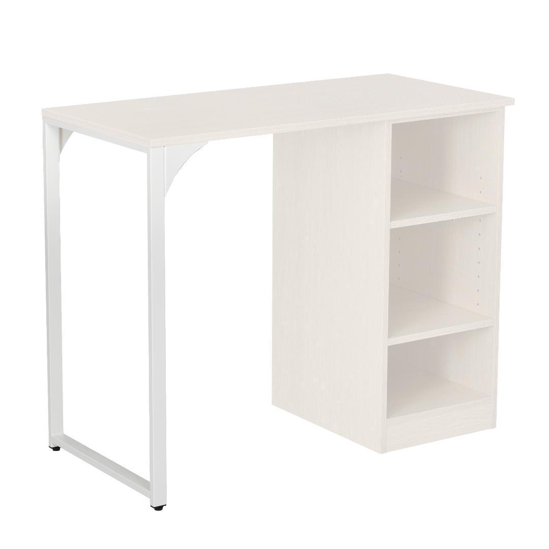 【ホワイト】　パソコンデスク 3段シェルフ付 オフィスデスク 簡易デスク 木製