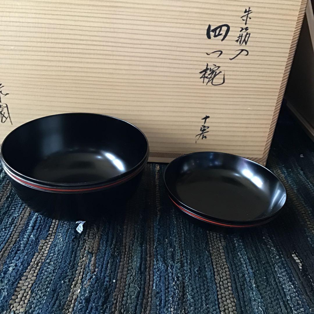 漆専堂　朱筋刀　四つ椀　茶道具　茶席　10客　未使用品