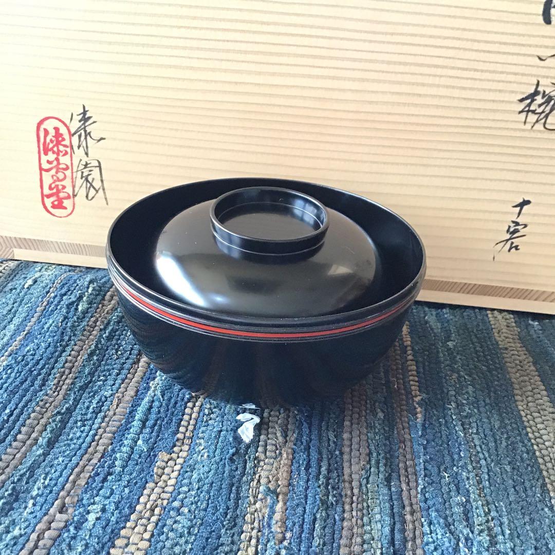 漆専堂　朱筋刀　四つ椀　茶道具　茶席　10客　未使用品