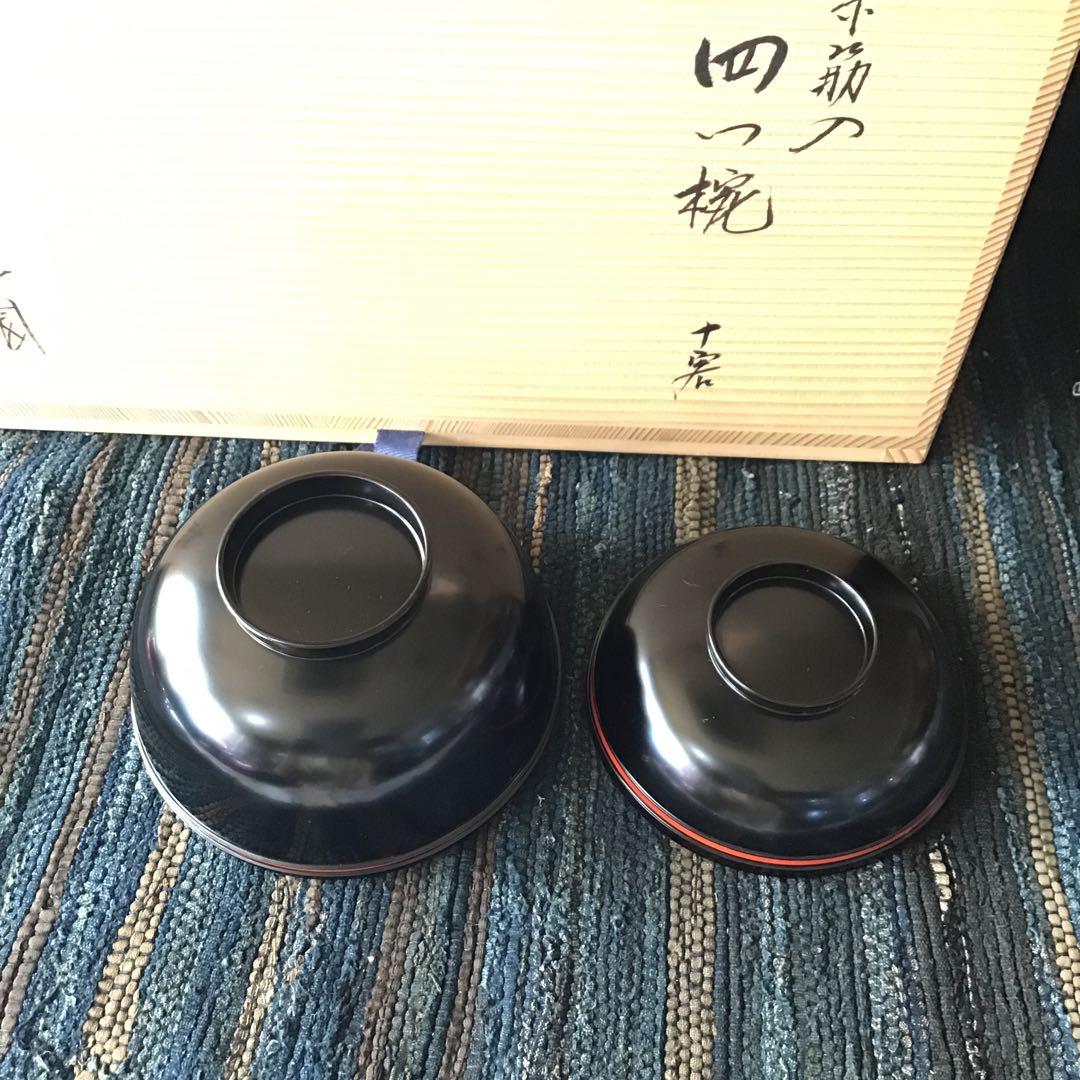 漆専堂　朱筋刀　四つ椀　茶道具　茶席　10客　未使用品