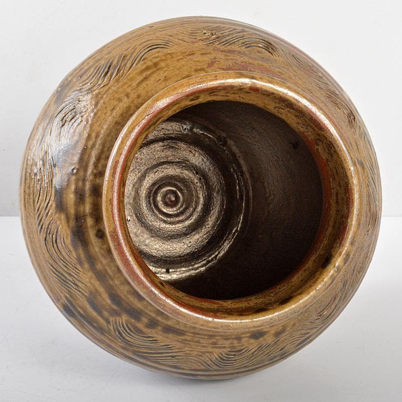 北大路魯山人作 信楽焼 波線文 壷 共箱 M R5661