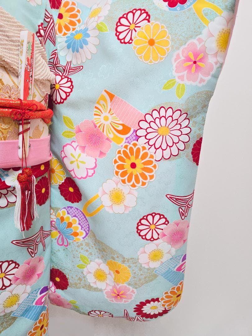 七五三　5歳～　水色　着物　フルセット　女の子 d05