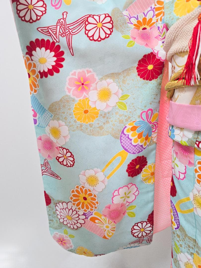 七五三　5歳～　水色　着物　フルセット　女の子 d05