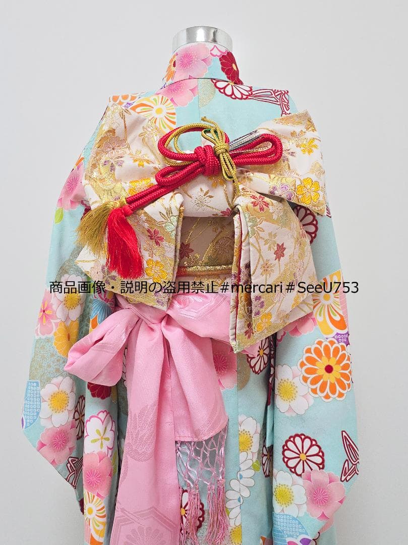 七五三　5歳～　水色　着物　フルセット　女の子 d05