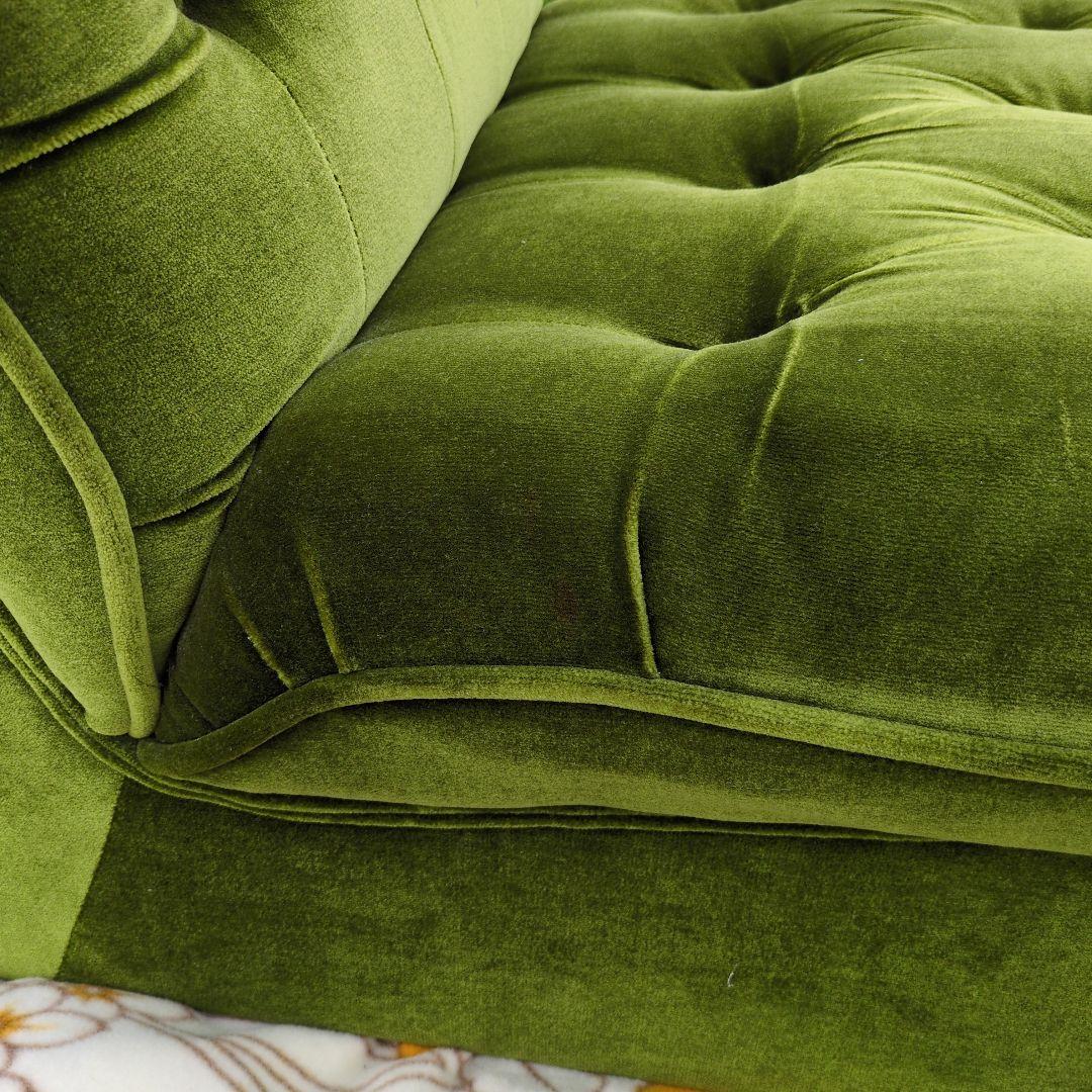 昭和レトロ オールド カリモク グリーン モケット 1人掛け ソファ①ベルベット