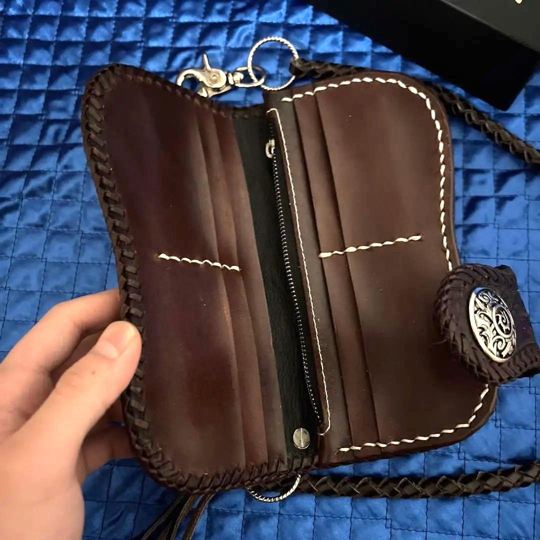 ［良品］K&R バイカーズウォレットダークブラウン レザーウォレット　本革