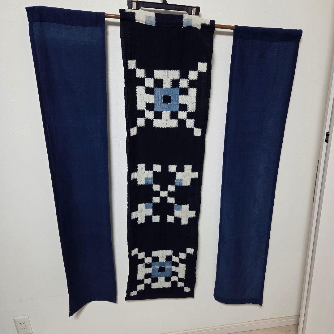 ハンドメイド 刺し子 久留米絣 暖簾 一点物 3幅