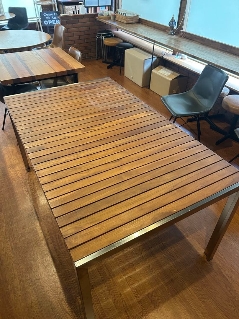 【美品】タカショー｜ガーデンテーブル｜チーク&ステンレス（チェア2個付）