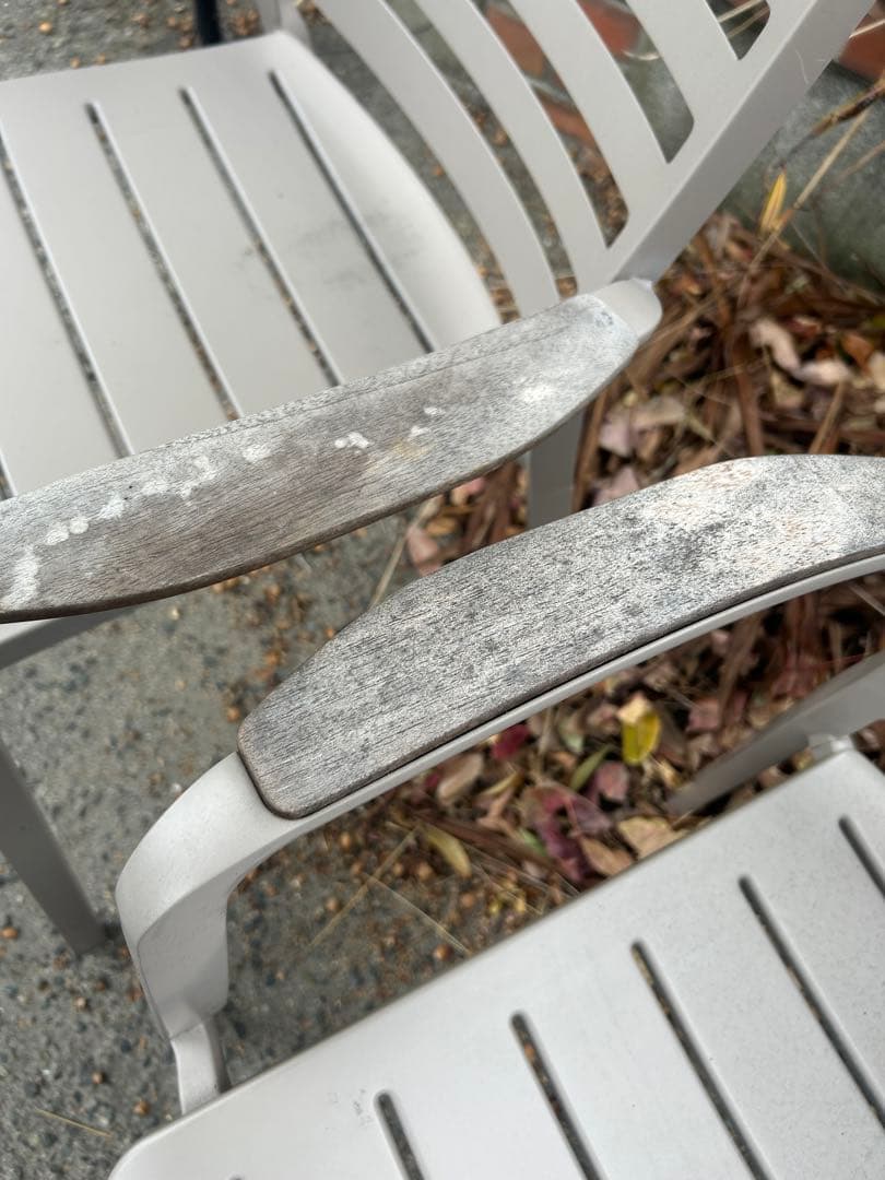 【美品】タカショー｜ガーデンテーブル｜チーク&ステンレス（チェア2個付）