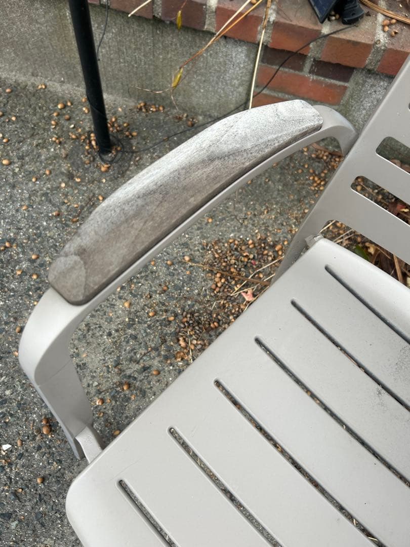 【美品】タカショー｜ガーデンテーブル｜チーク&ステンレス（チェア2個付）