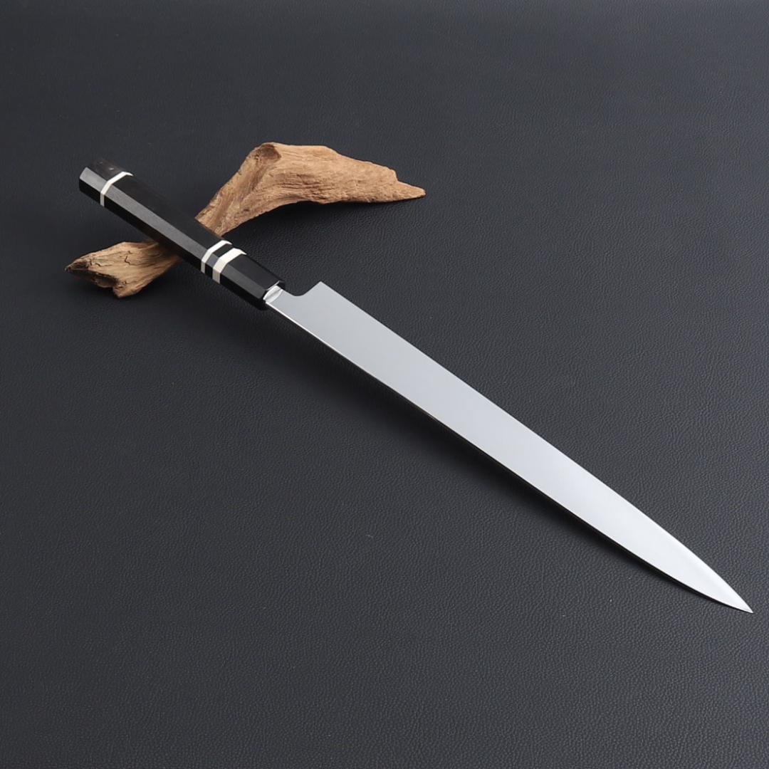 8402柳刃包丁尺一鏡面仕上げ刺身包丁刃は究極の切れ味 黒檀黒水牛白三本巻八角柄