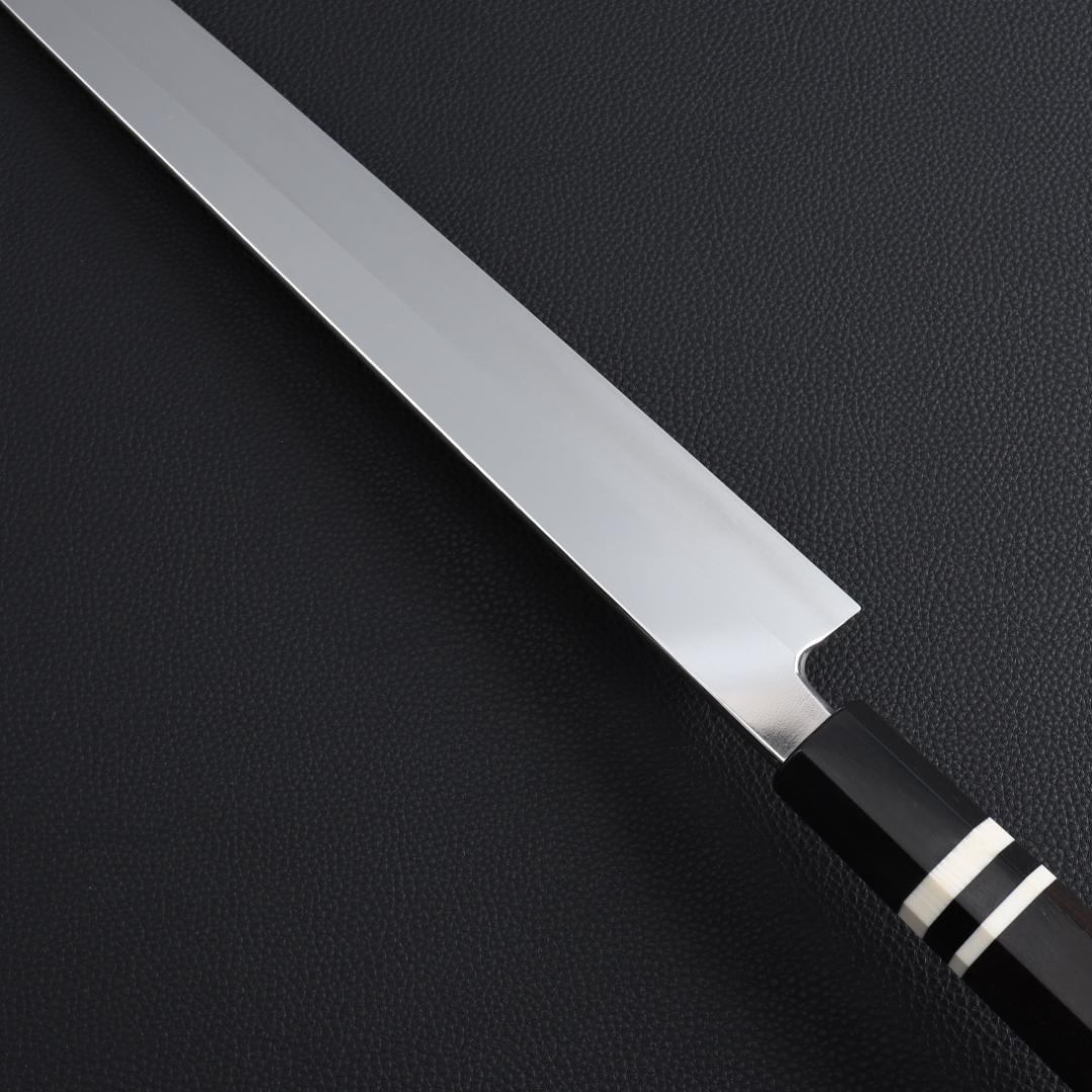 8402柳刃包丁尺一鏡面仕上げ刺身包丁刃は究極の切れ味 黒檀黒水牛白三本巻八角柄