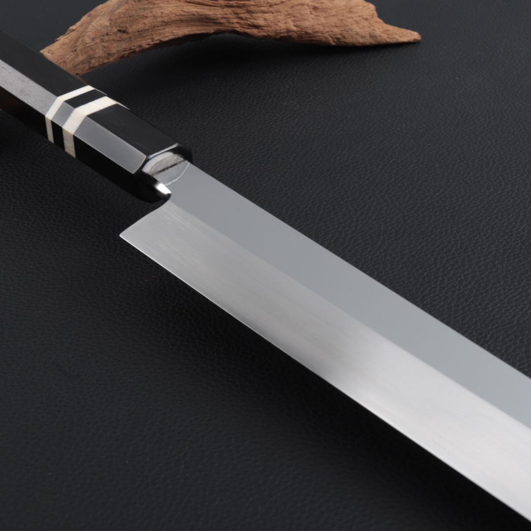 8402柳刃包丁尺一鏡面仕上げ刺身包丁刃は究極の切れ味 黒檀黒水牛白三本巻八角柄