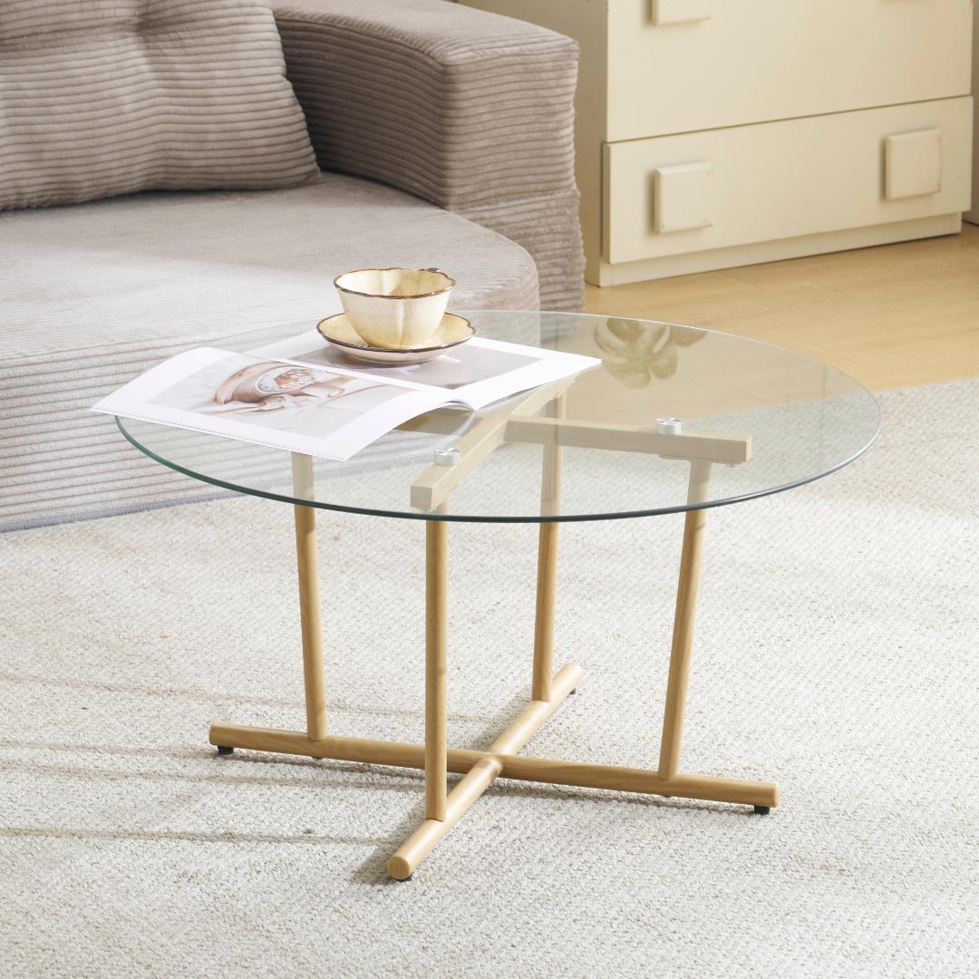 円型テーブル ローテーブル 幅70x奥70x高さ37cm 組立簡単 ナチュラル色