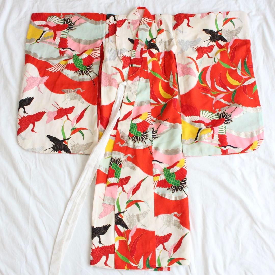 七五三 3歳 女の子 子供 アンティーク 鶴 着物 総絞り 被布 セット