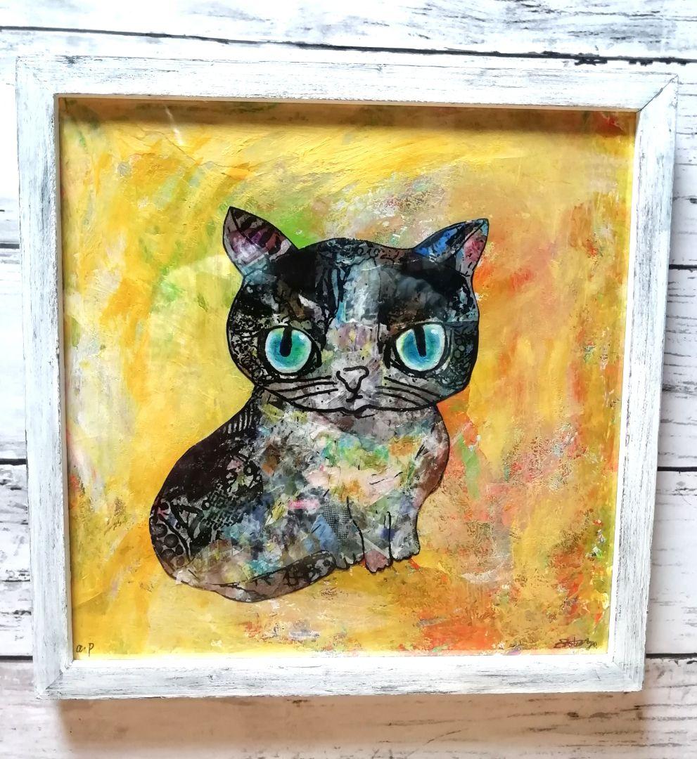 「負けない猫」白樺風ビンテージホワイト額縁ご確認ページ