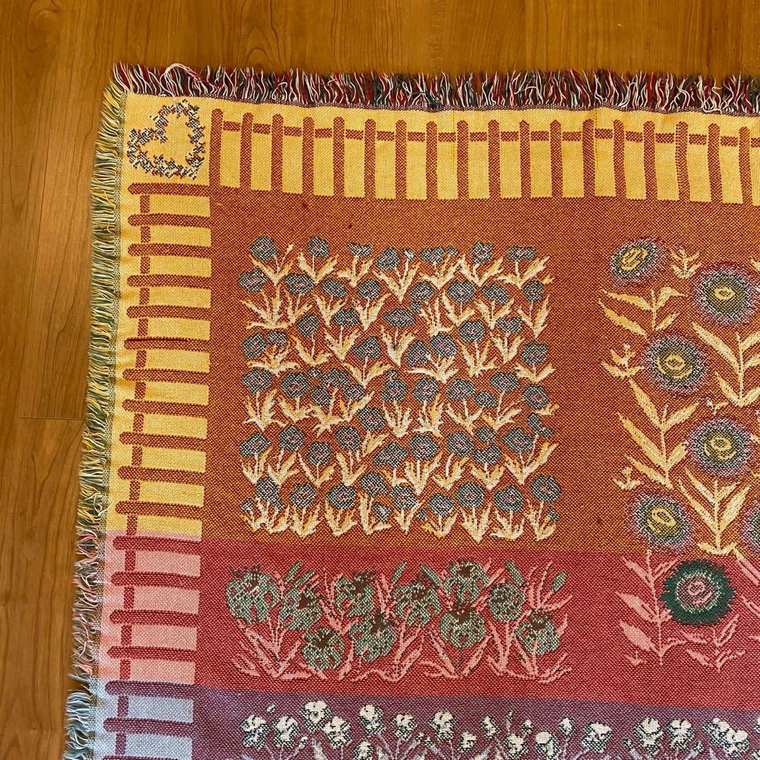 L.L.Bean USA製 ゴブラン織調　ヴィンテージラグ 花柄 コットン
