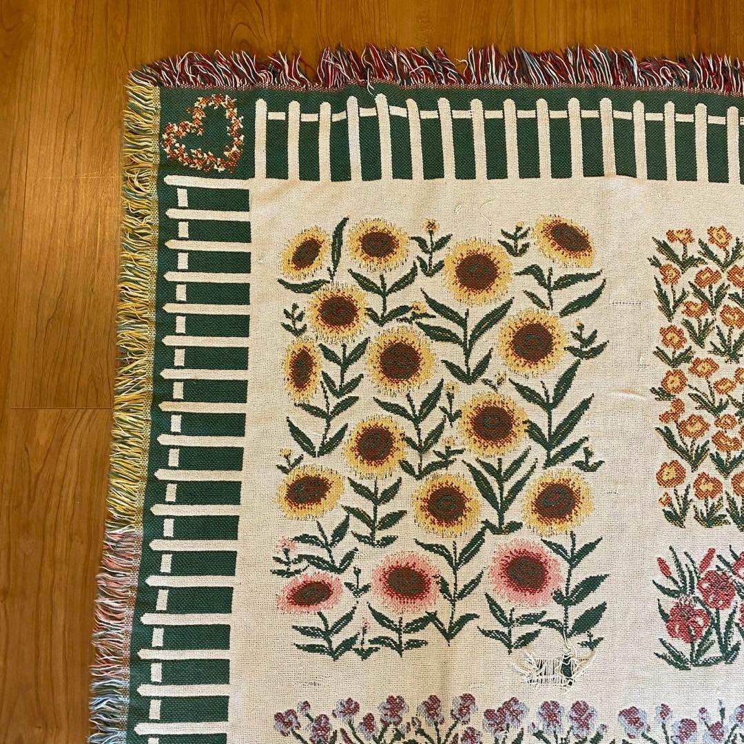 L.L.Bean USA製 ゴブラン織調　ヴィンテージラグ 花柄 コットン