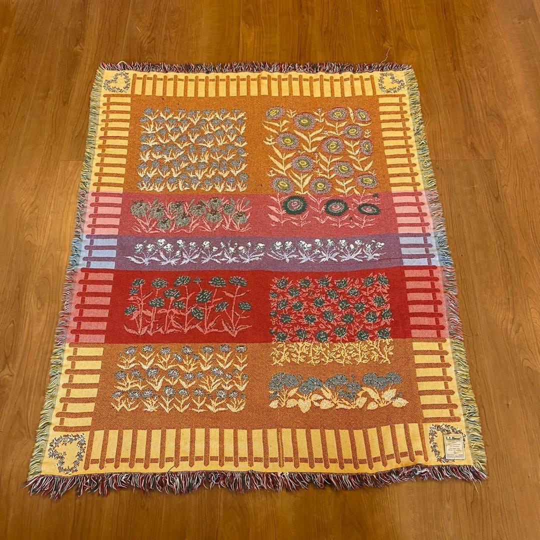 L.L.Bean USA製 ゴブラン織調　ヴィンテージラグ 花柄 コットン
