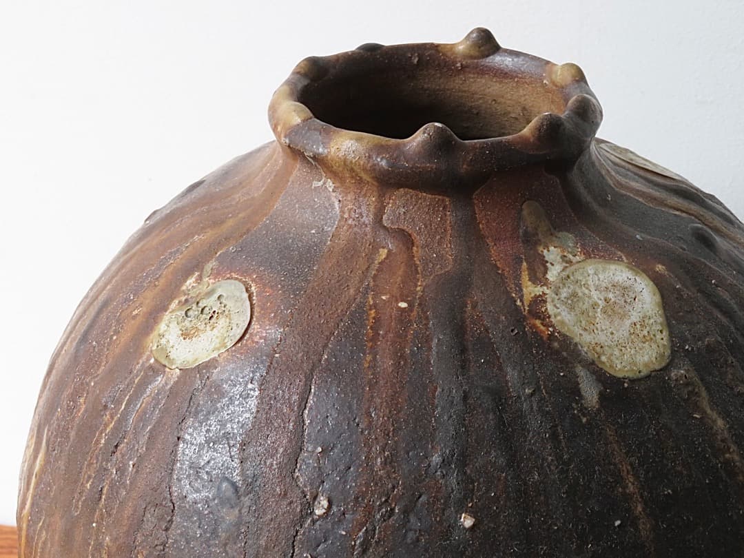 【価格値下中‼️】青娥窯　松元洋一作⑤　『自然釉壺』　穴窯焼成