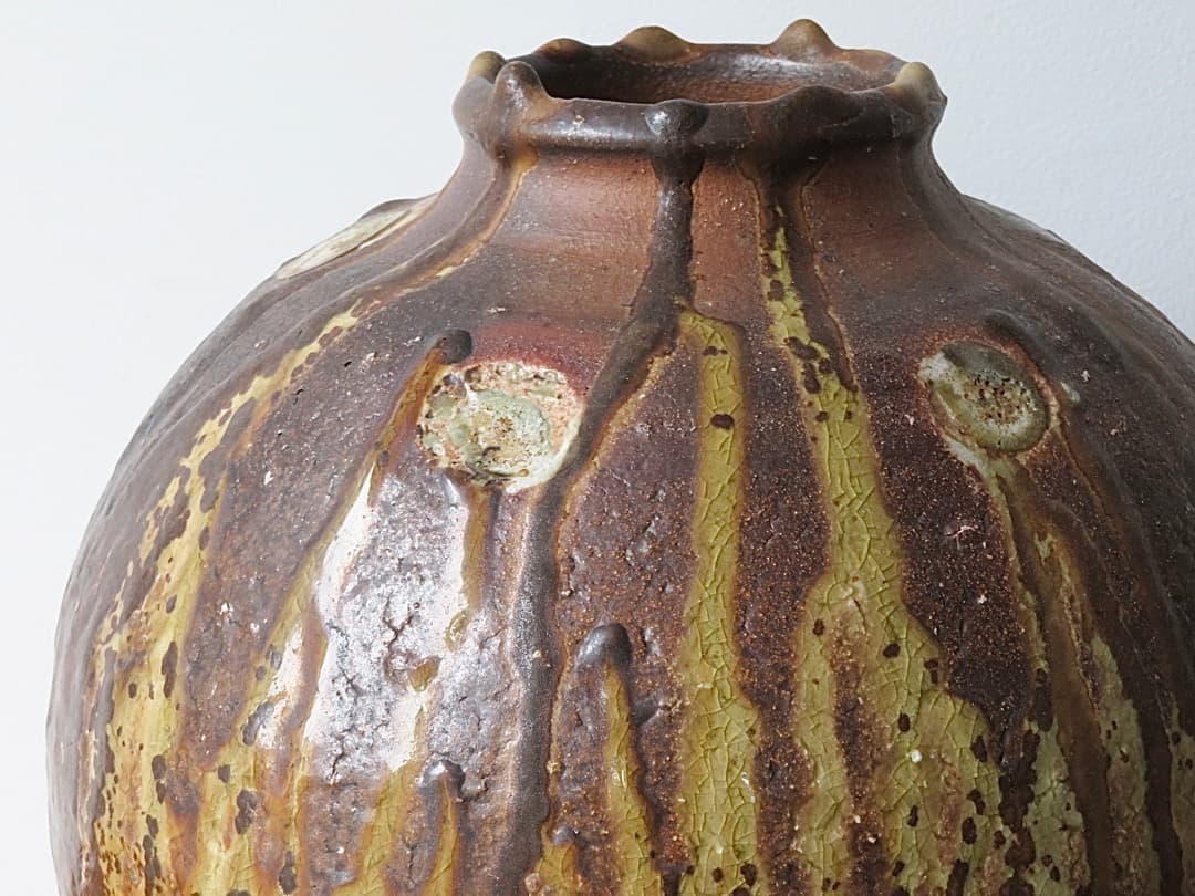 【価格値下中‼️】青娥窯　松元洋一作⑤　『自然釉壺』　穴窯焼成