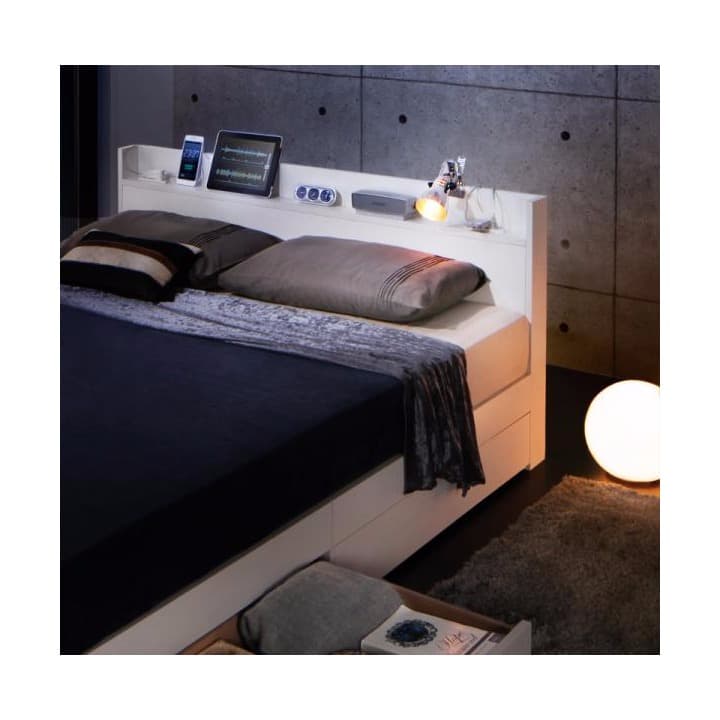 早い者勝ち　スリム棚・多コンセント・マットレス付き　収納ベッド　シングル