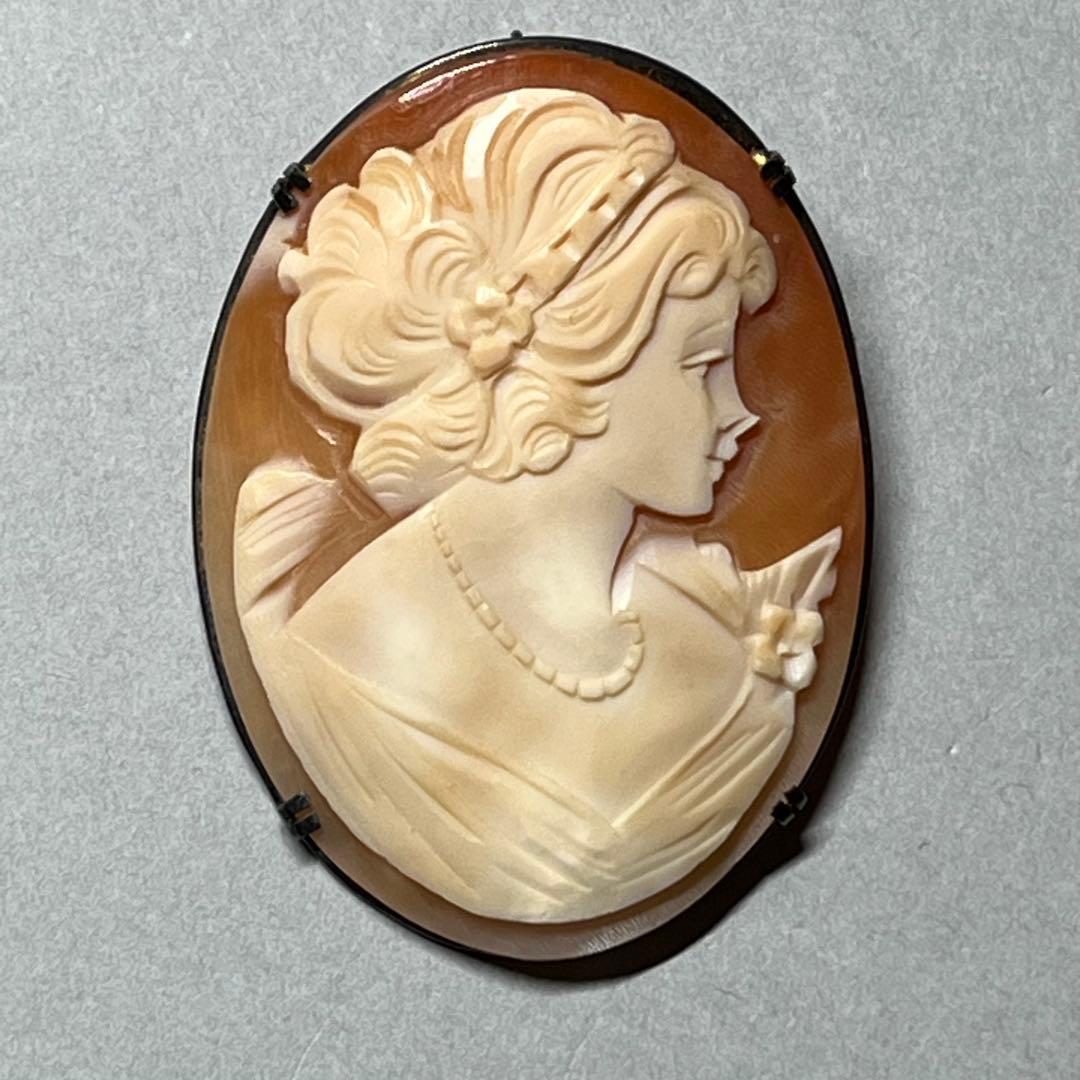 カメオ ブローチ ネックレス シェルカメオ 刻印シルバー 作家サイン