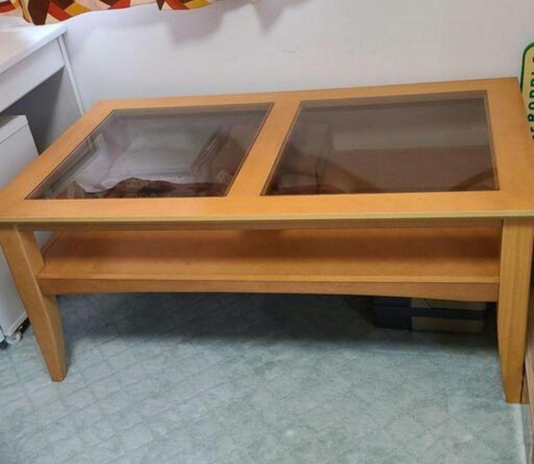 木製センターテーブル ガラス天板