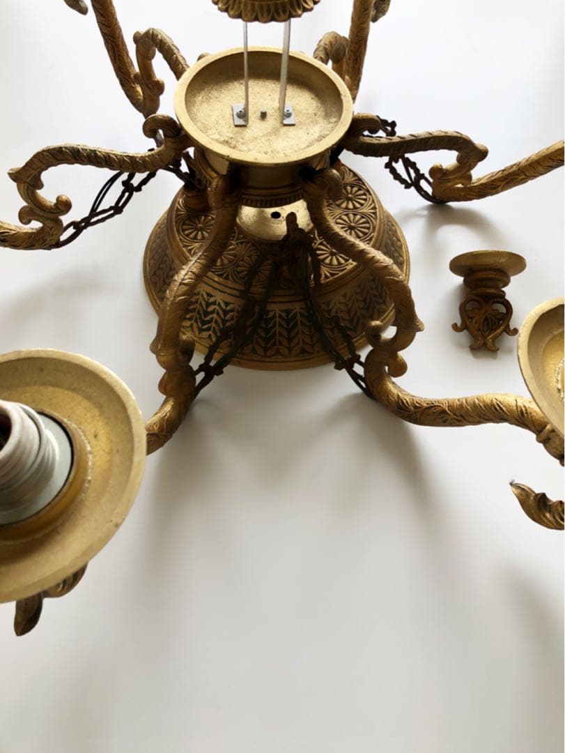 豪華アンティーク照明天井ライトランプシャンデリア６灯吊り下げゴールド